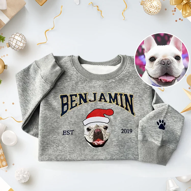 Personalized Dog Face Christmas Embroidered Sweatshirt