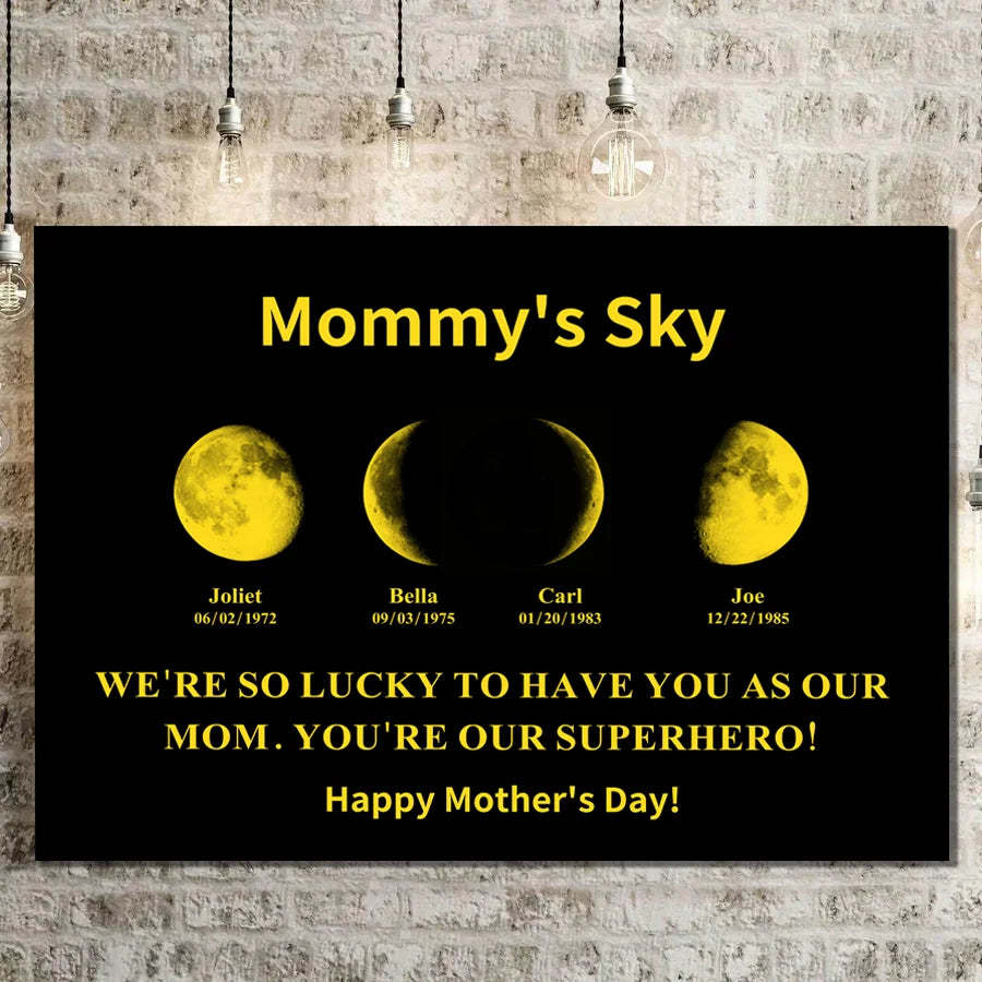 Custom Moon Phase Frame With Text & Date- Custom Art Frame for Mom - Mommy's Universe