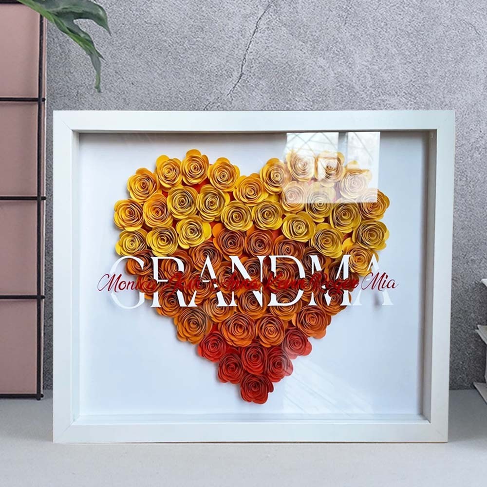 Handmade Grandma Paper Flower Heart Shaped Shadow Box Custom Gift for Mom Grandma