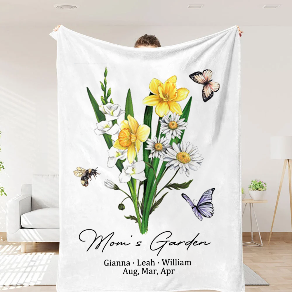 Mom/Grandma's Garden With Children's Name And Birth Month Blanket