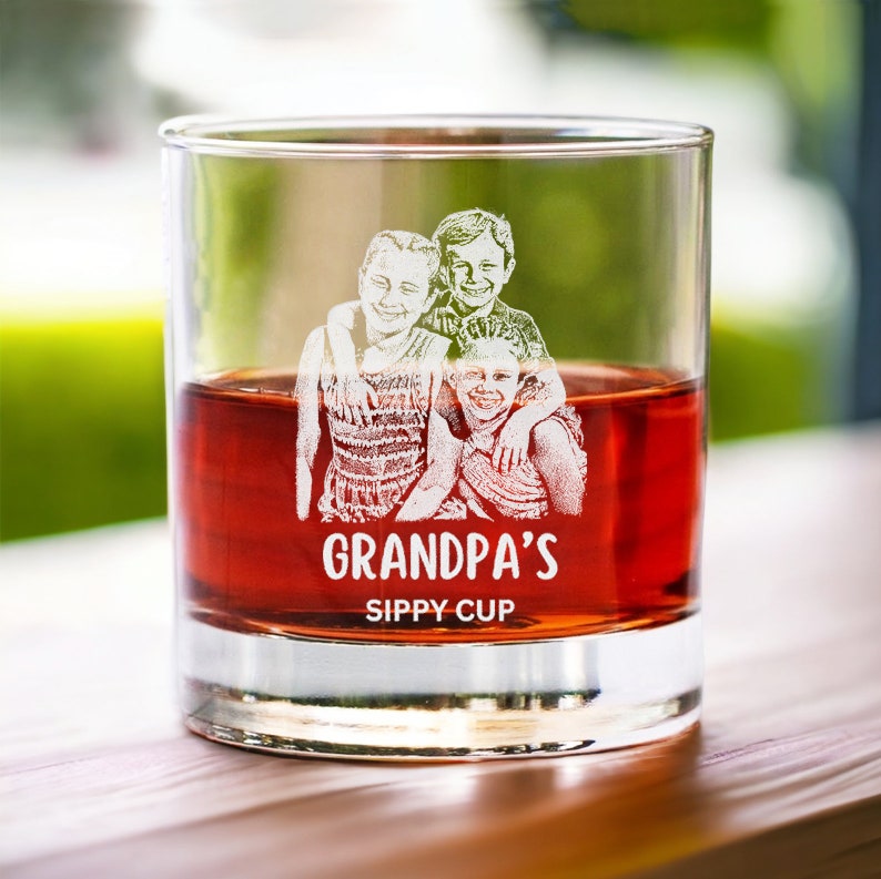 Custom Father's Day Gift for Dad, Engrave Your Favorite Photo on Whiskey Glass
