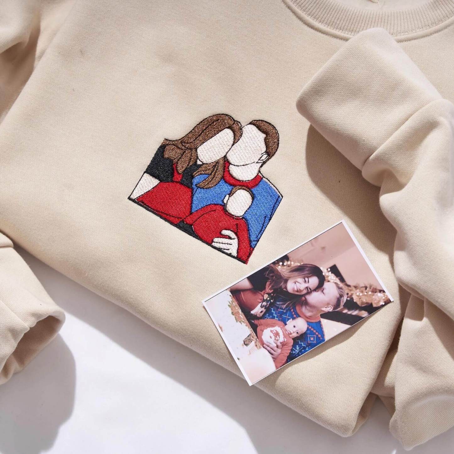 Custom Embroidered Sweatshirt Portrait Couple Family Gift