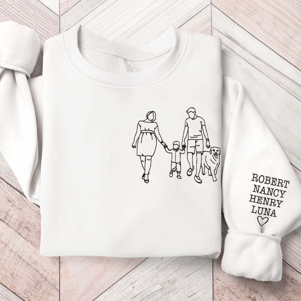 Custom Embroidered Photo Portrait Sweatshirt, Father's Day Gift Ideas,Family Photo Line Art
