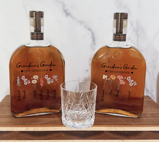 Custom Whiskey Bottles With Month Flowers