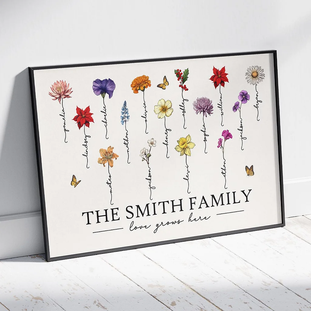 Grandma‘s Garden Love Grows Here Beautiful Birth Month Flowers Personalized Poster