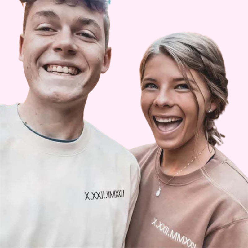 Custom Embroidered Roman Numeral Date Couple Hoodie