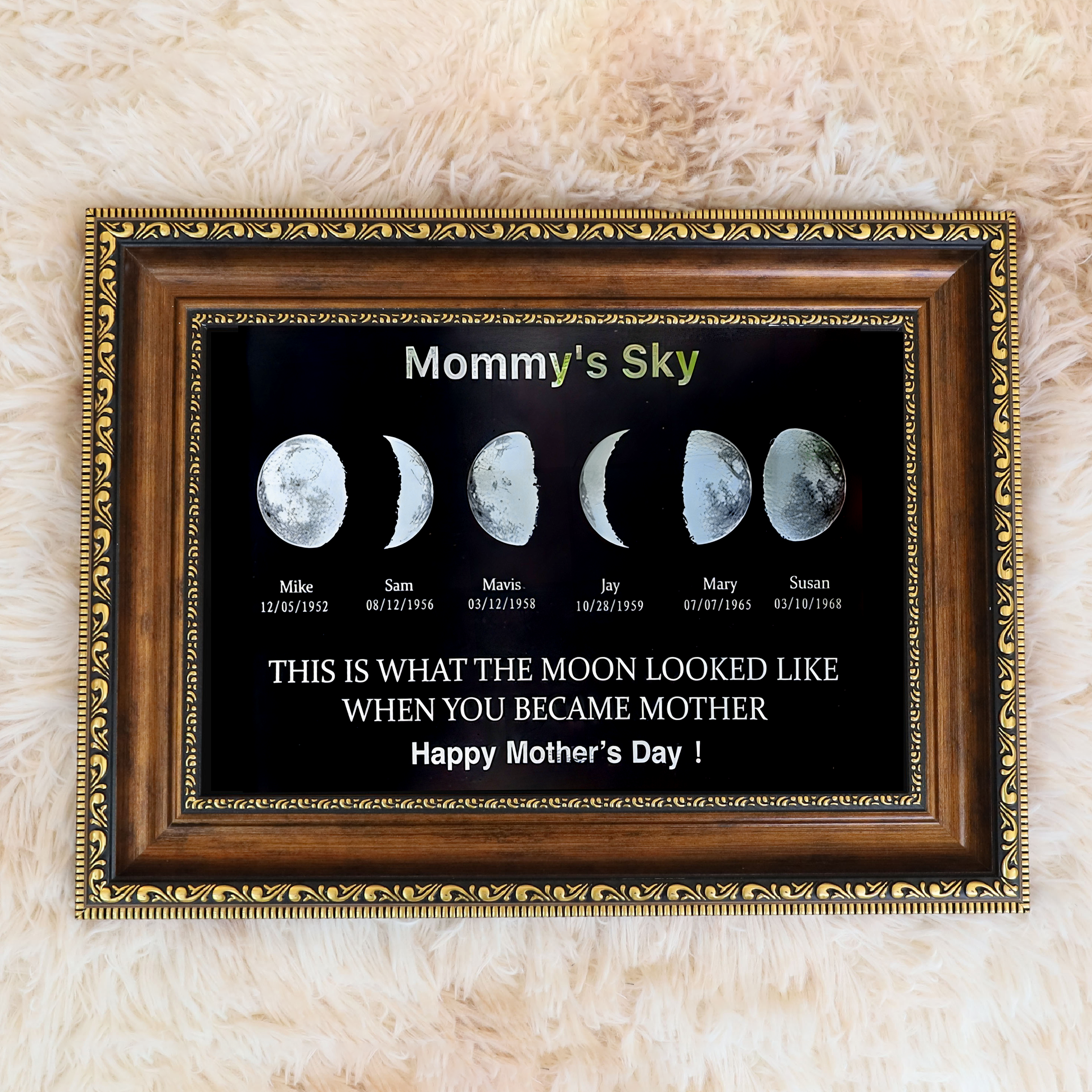 Custom Moon Phase Frame With Text & Date- Custom Art Frame for Mom - Mommy's Universe
