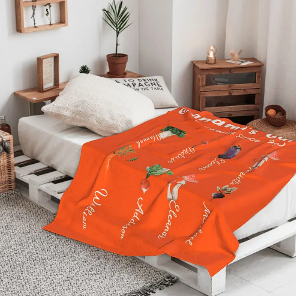 Personalized Multicolor Grandma's Vegetable Garden Throw Soft Blanket with 1-8 Names Birthday Christmas Gift for Mom Grandma