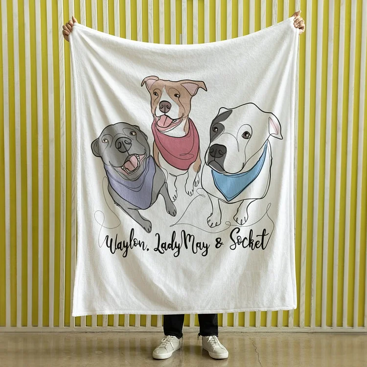 Custom Pet Portrait Plush Blanket Capture Canine Charm in Art Dog Portrait Blanket