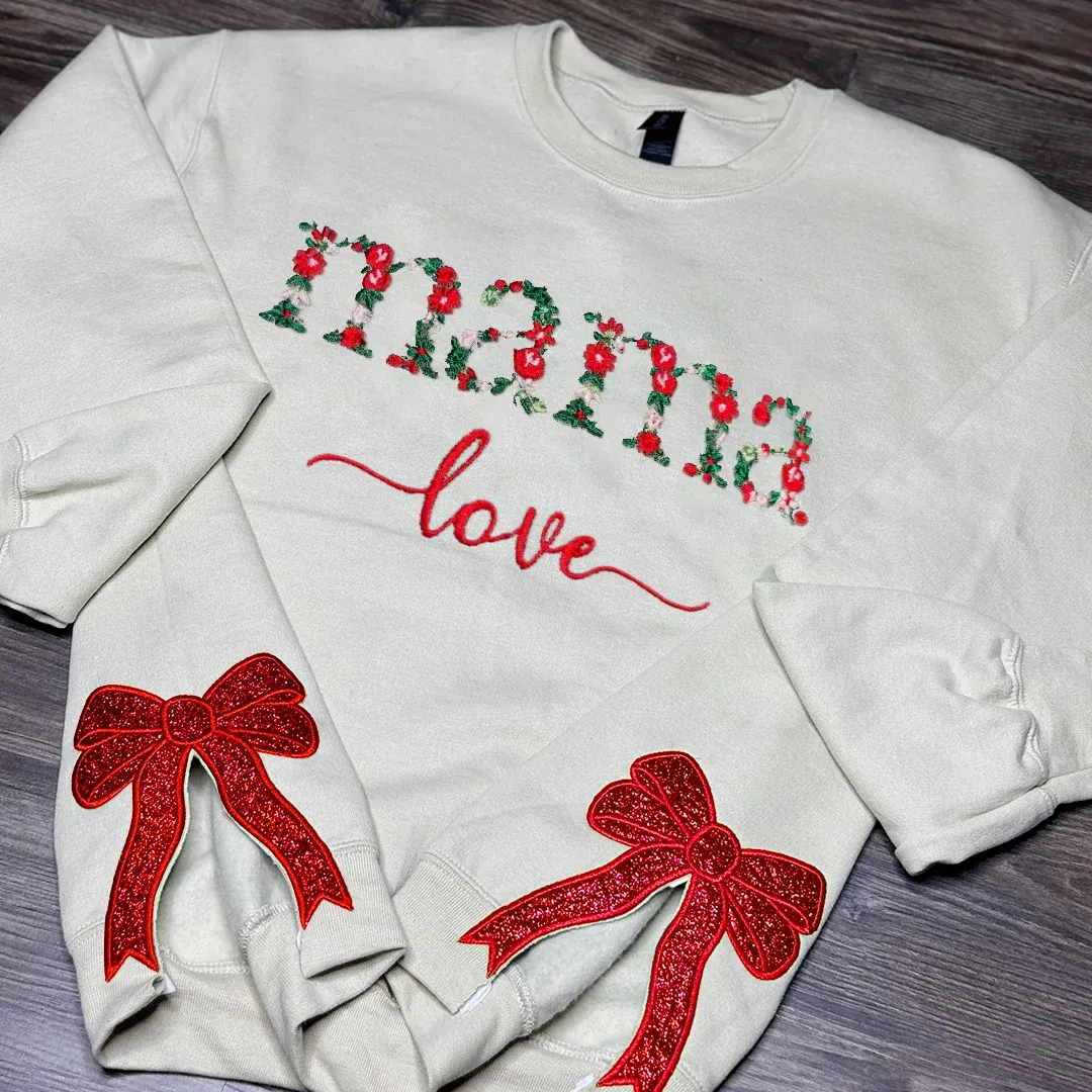Custom Mama Love Embroidered Bow Shirt