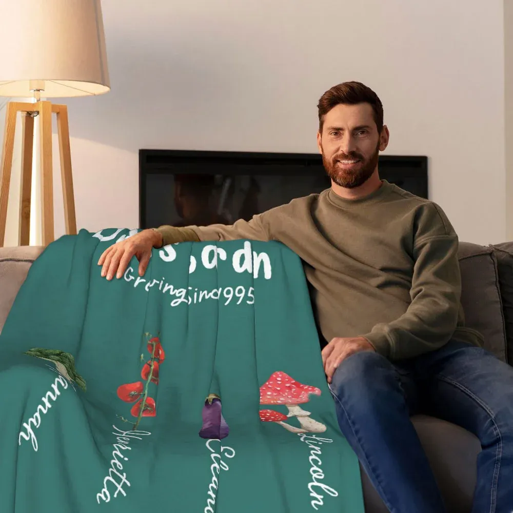 Personalized Multicolor Grandma's Vegetable Garden Throw Soft Blanket with 1-8 Names Birthday Christmas Gift for Mom Grandma