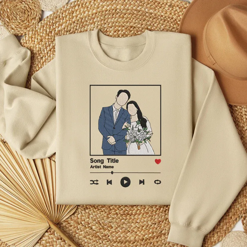 Custom Embroidered Sweatshirt Portrait Couple Family Gift