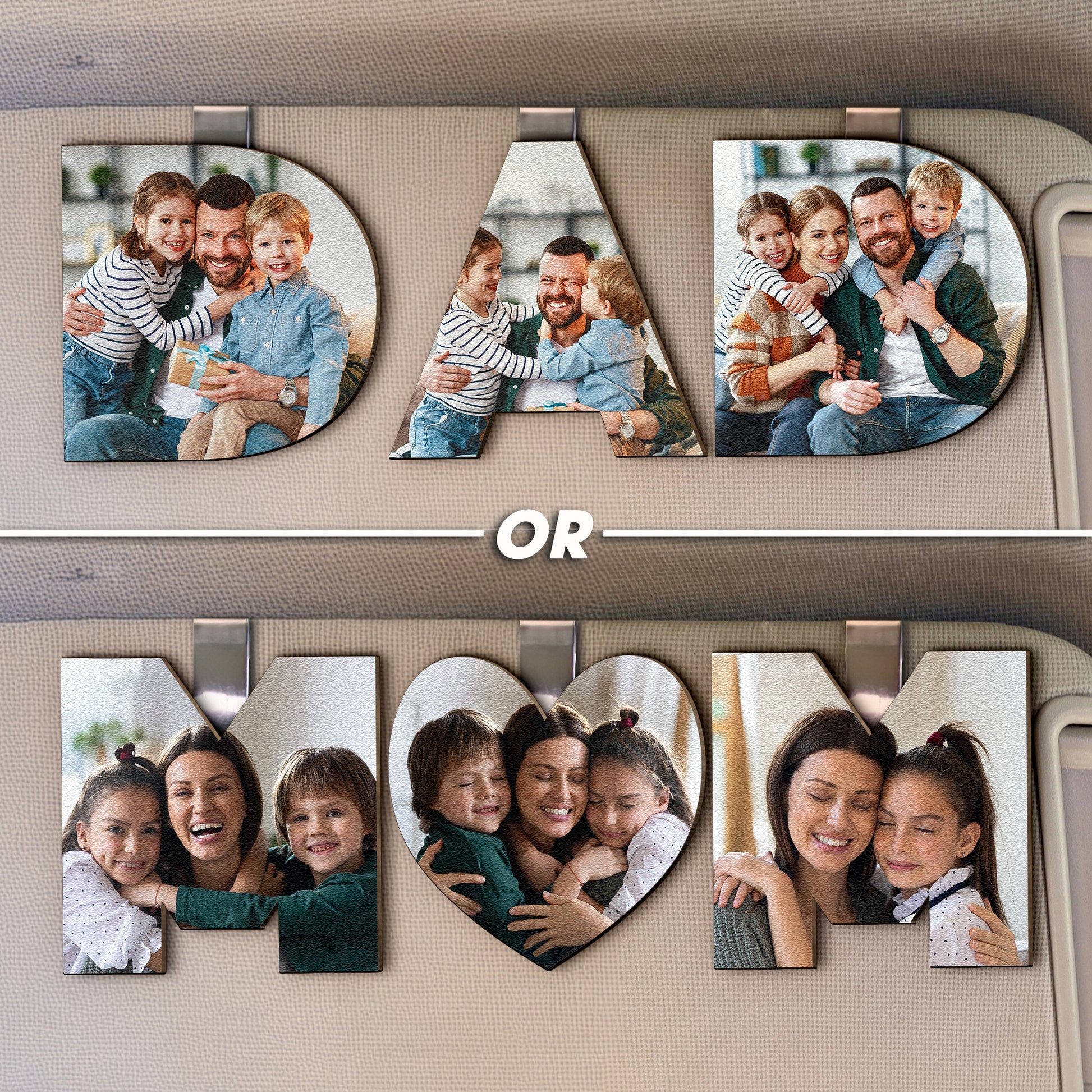 Custom Photo Dad, Mom Drive Safe - 3 Pieces - Personalized Wooden Photo Car Visor Clip Set