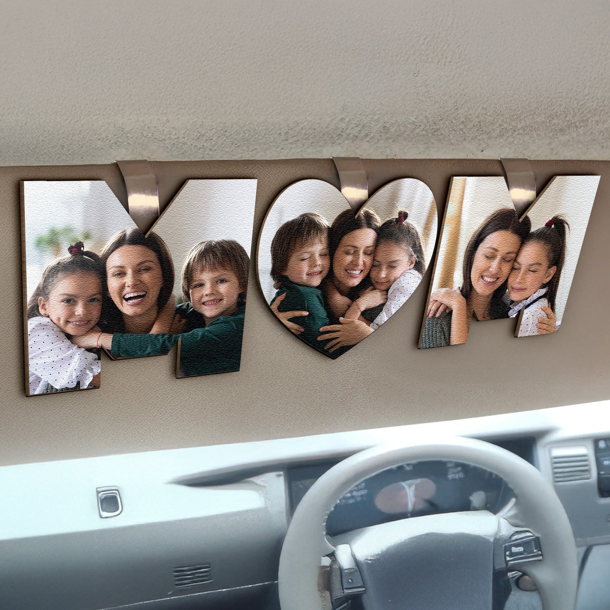Custom Photo Dad, Mom Drive Safe - 3 Pieces - Personalized Wooden Photo Car Visor Clip Set