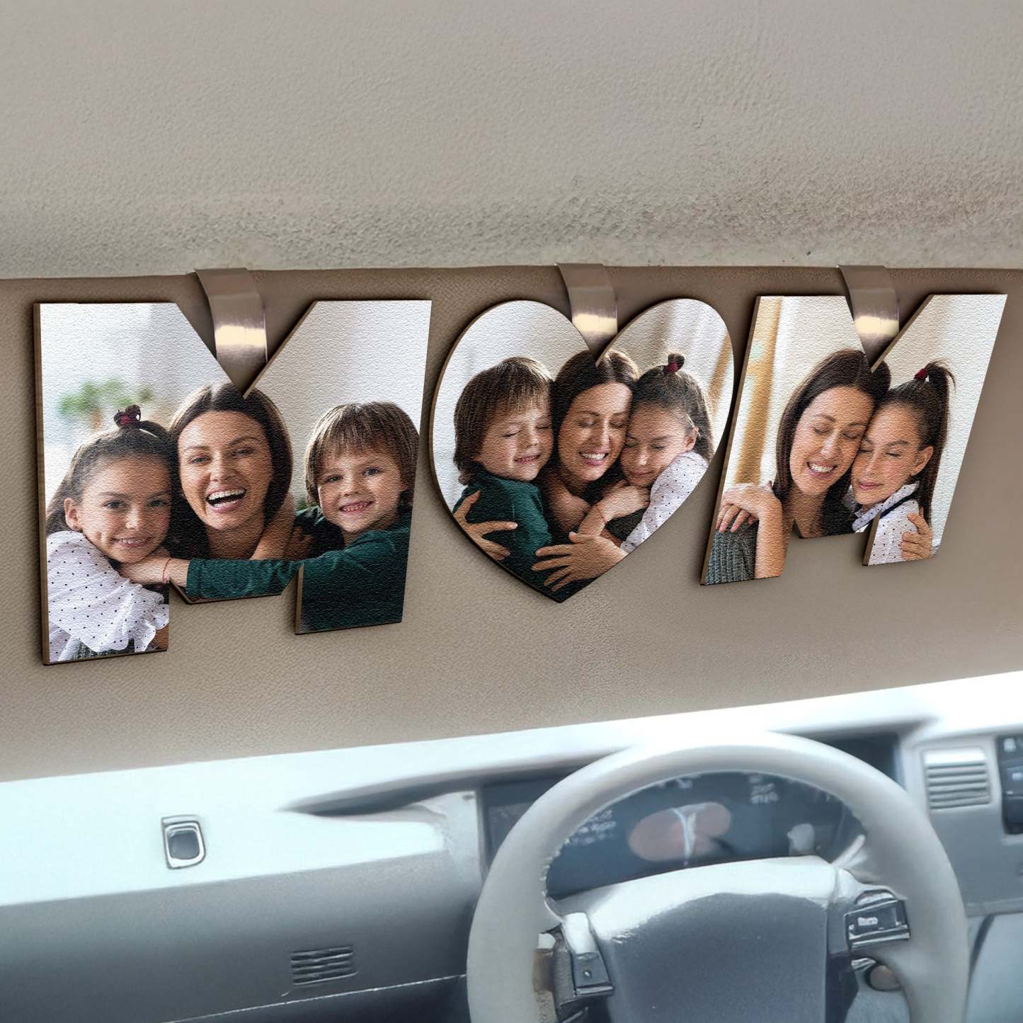 Custom Photo Dad, Mom Drive Safe - 3 Pieces - Personalized Wooden Photo Car Visor Clip Set