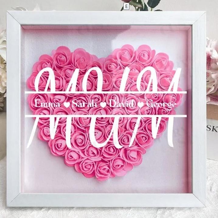 Personalized Flower Shadow Box With Kid's Name - Mother's Day Gift