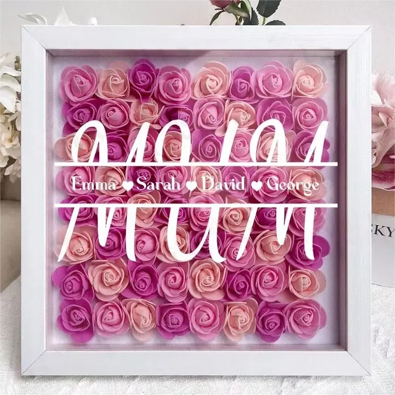 Personalized Flower Shadow Box With Kid's Name - Mother's Day Gift