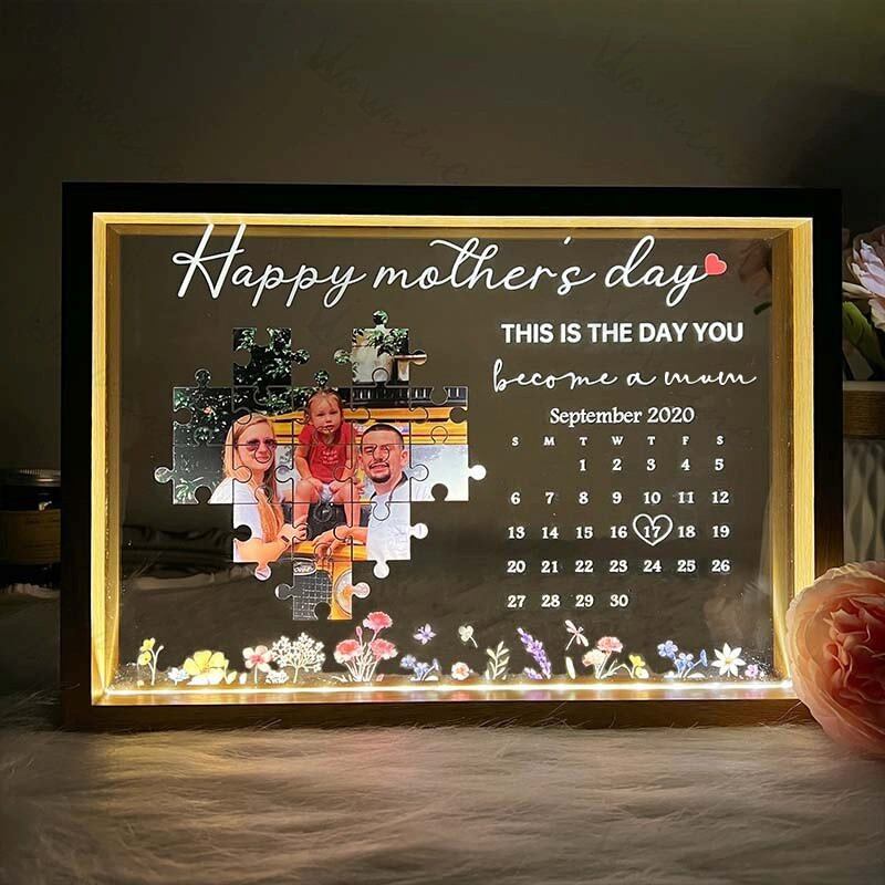 This Is The Day You Become A Mum Light Frame Personalized Gift