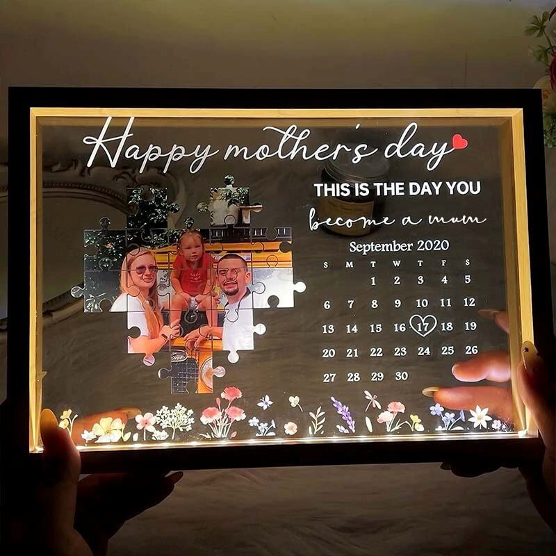 This Is The Day You Become A Mum Light Frame Personalized Gift