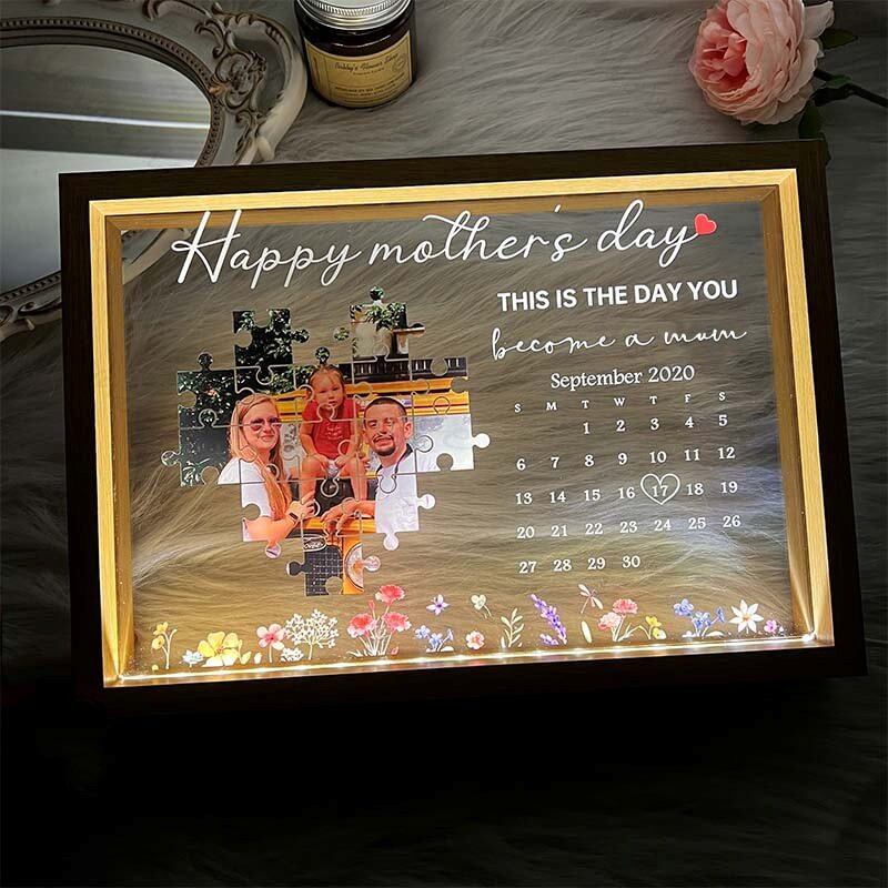 This Is The Day You Become A Mum Light Frame Personalized Gift