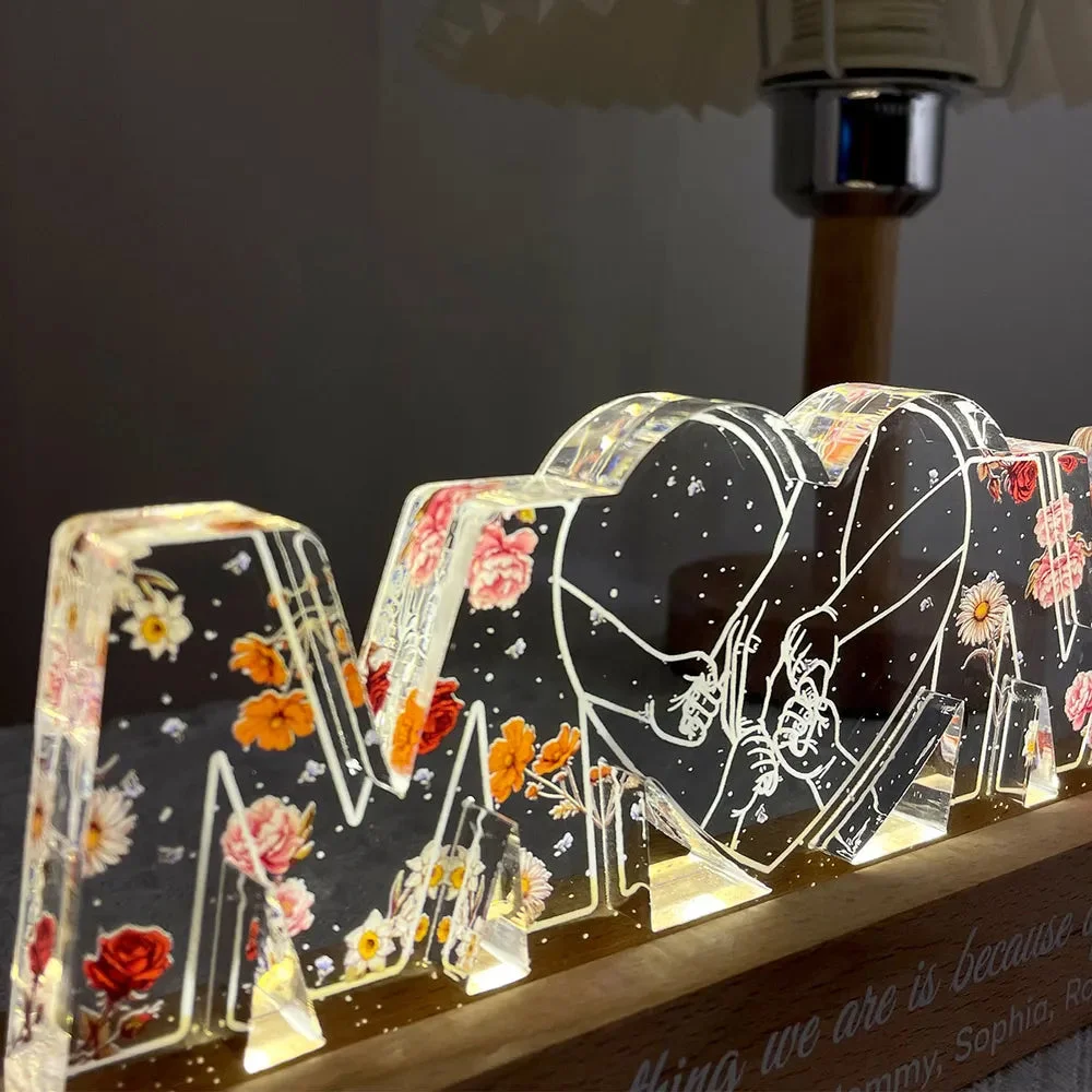 Mom Holds Kids Hands Everything We Are Is Because Of You - Personalized 3D LED Light Wooden Base - Gift For Mom, Mother's Day Gift