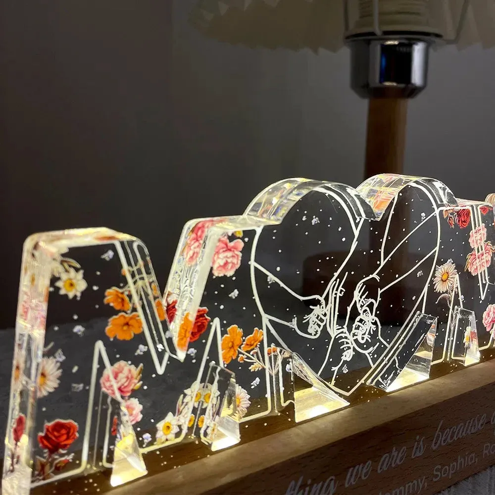 Mom Holds Kids Hands Everything We Are Is Because Of You - Personalized 3D LED Light Wooden Base - Gift For Mom, Mother's Day Gift