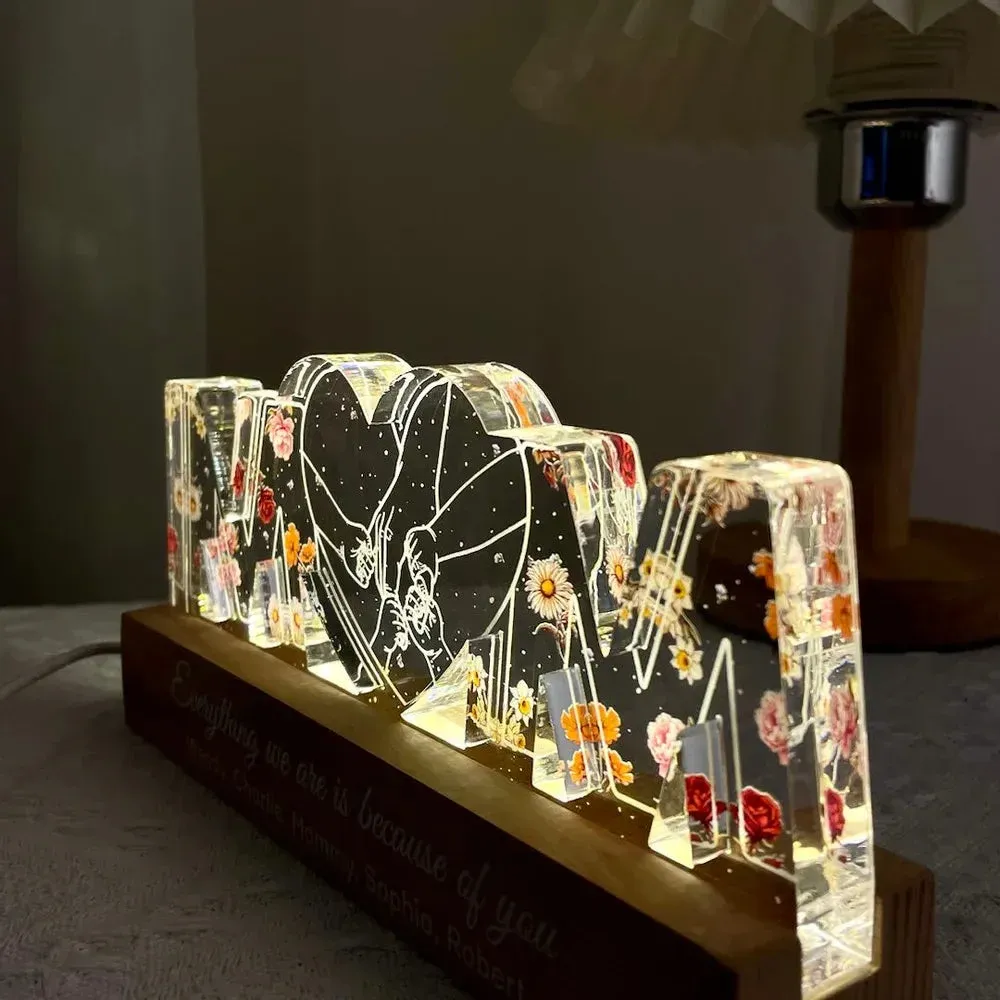 Mom Holds Kids Hands Everything We Are Is Because Of You - Personalized 3D LED Light Wooden Base - Gift For Mom, Mother's Day Gift