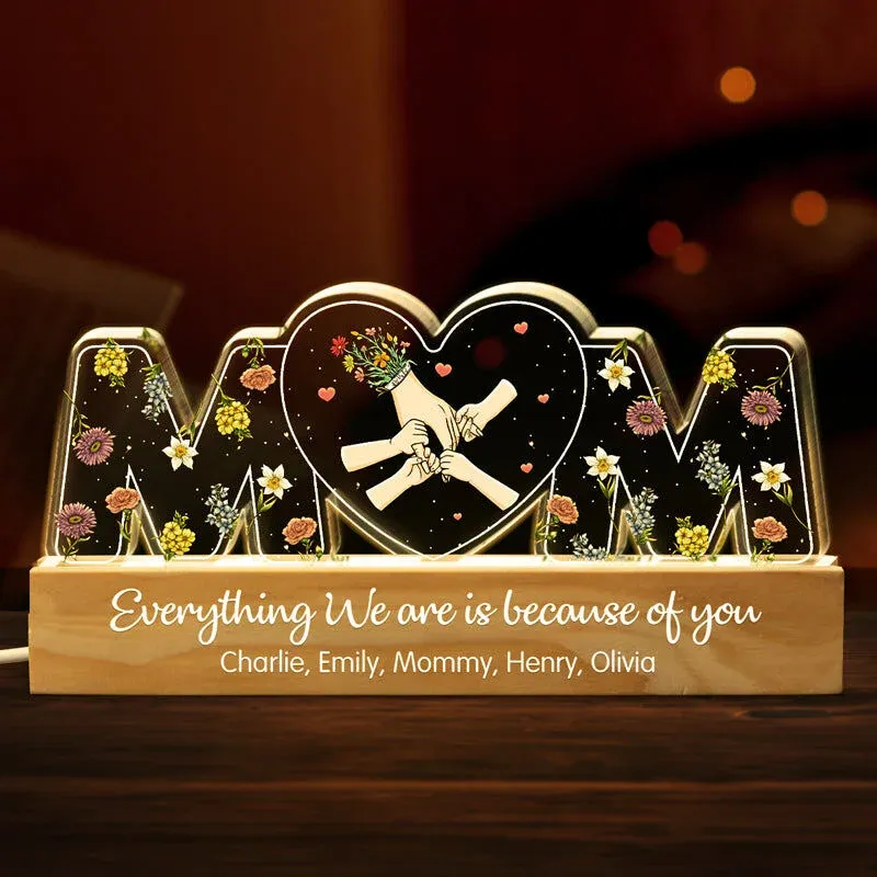 Personalized Acrylic Letter Lamp With Warm Hands Beautiful Gift For Mother