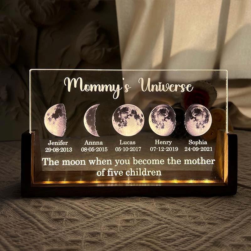 Led light frame with text and date - mom's universe