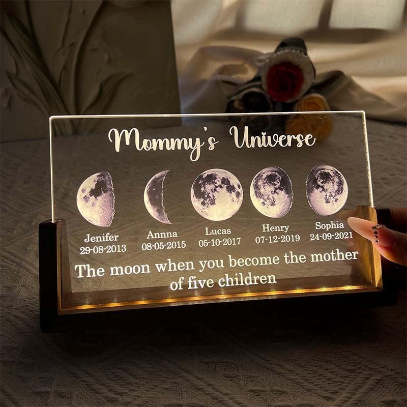 Led light frame with text and date - mom's universe