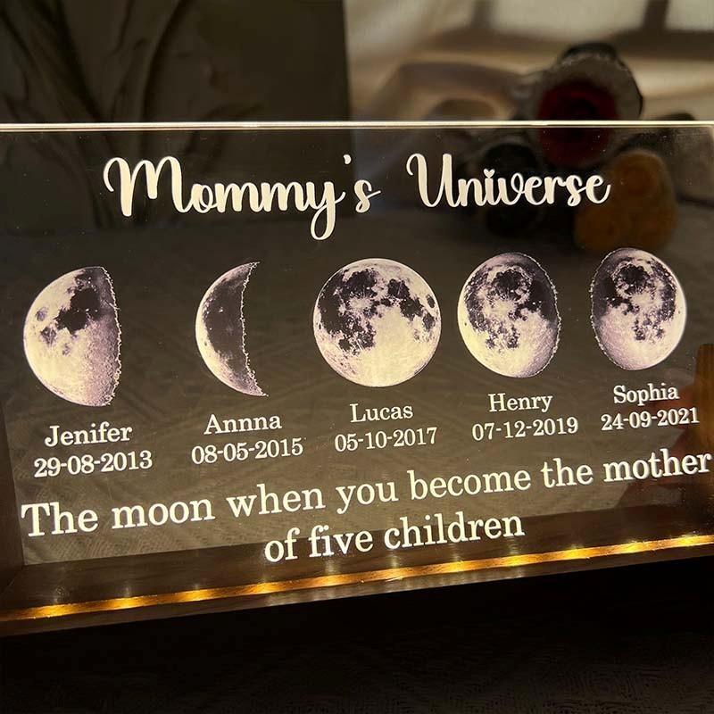 Led light frame with text and date - mom's universe