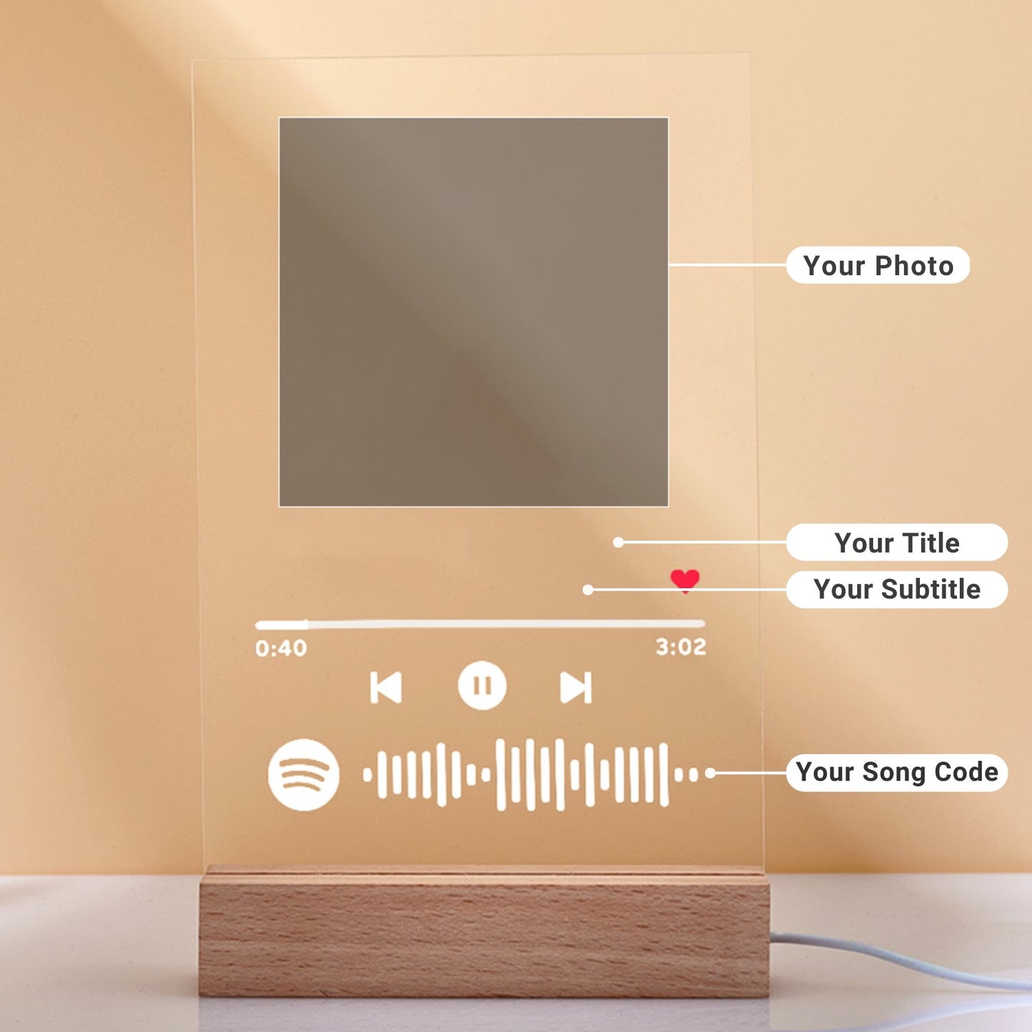 Customizable Photo Music Plaque Night Light | Mother's Day Gifts