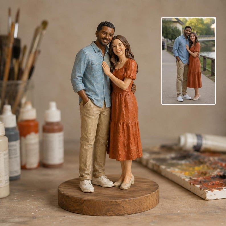 Custom Couple Figurine from Photo - Personalized 3D Printed Statue | Handmade Anniversary Gift
