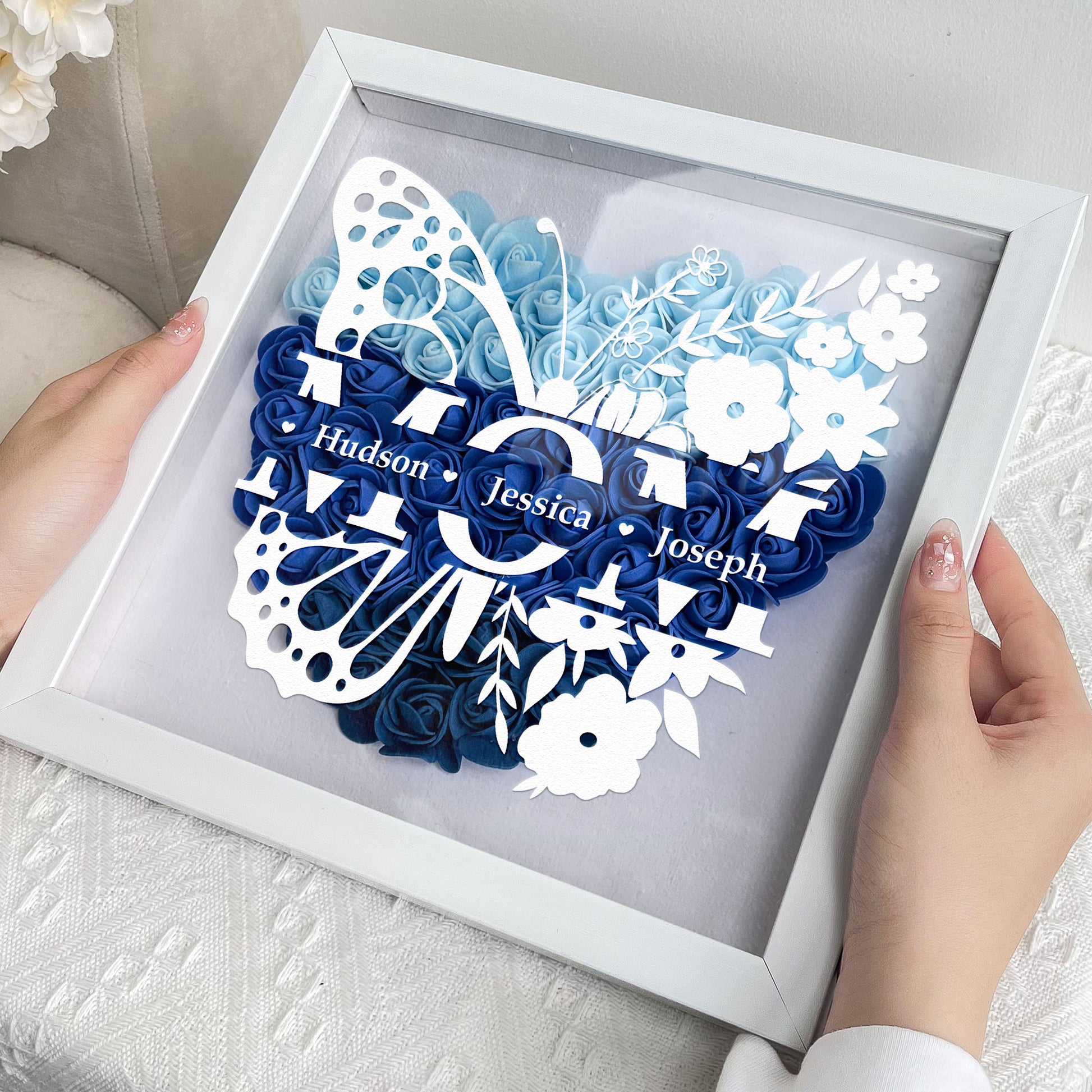 Gift For Mom Custom Children Names - Personalized Flower Shadow Box
