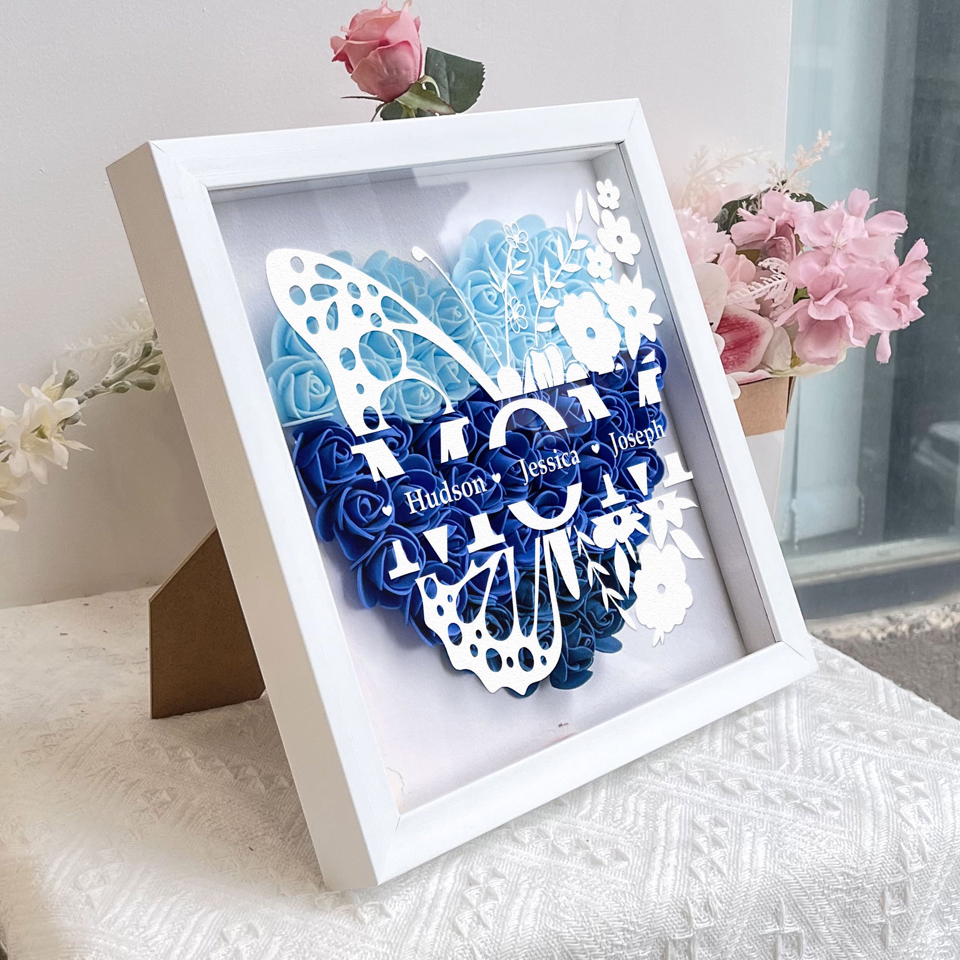 Gift For Mom Custom Children Names - Personalized Flower Shadow Box