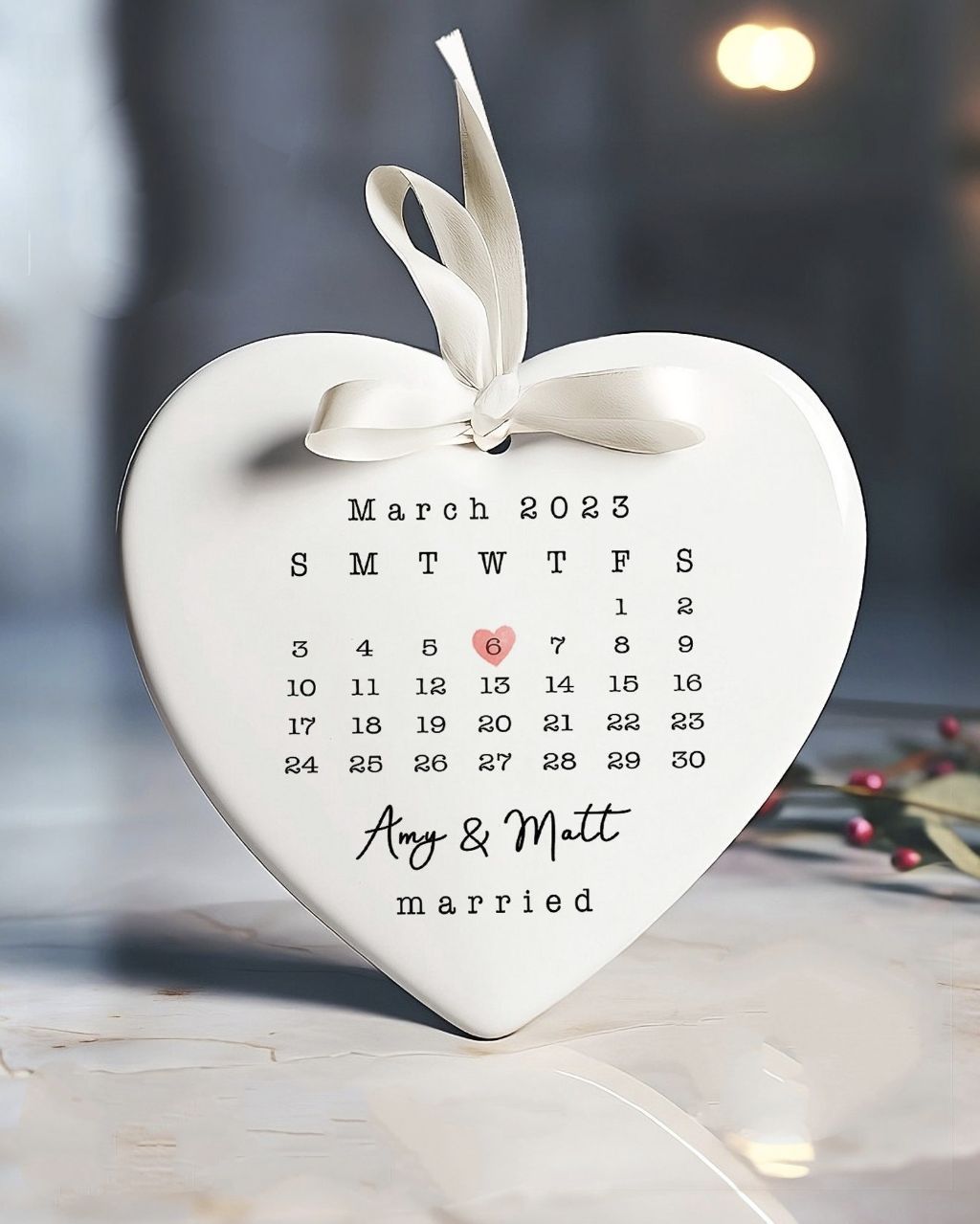Custom Married Ornament, Wedding Date Ornament