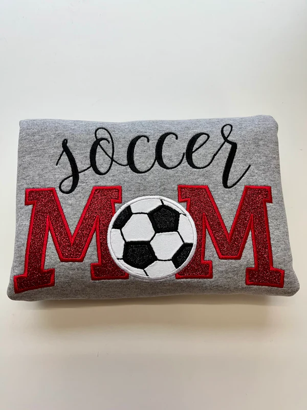 Glitter Sports Embroidered Sweatshirt Football Mom Embroidered Hoodie