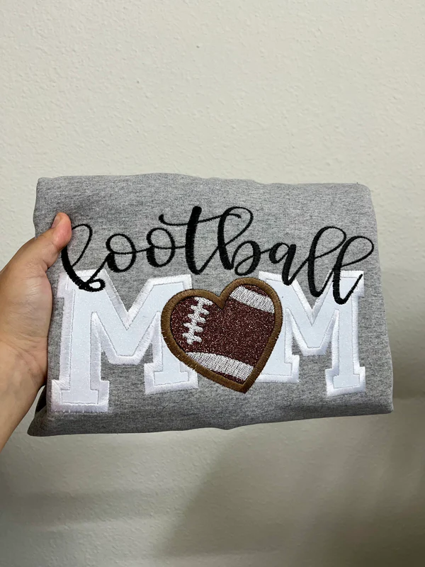 Glitter Sports Embroidered Sweatshirt Football Mom Embroidered Hoodie