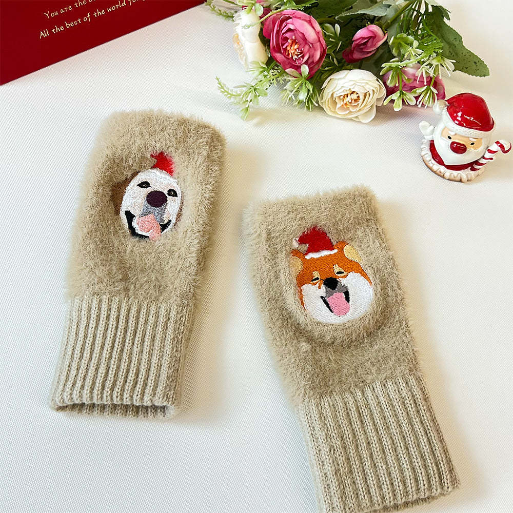 50%OFF⭐️Custom Embroidered Pet Portrait  Fingerless Gloves