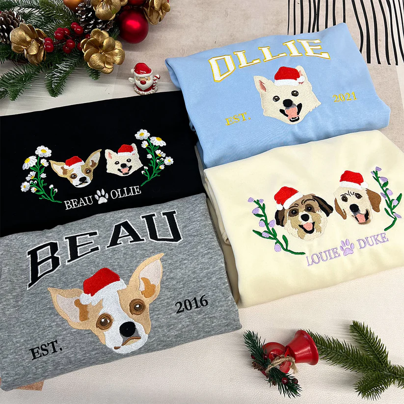 Pet Embroidered Sweatshirt, Embroidered Dog Hoodie, Custom Dog Face Embroidered Sweatshirt From Photo, Pet Lovers Gift