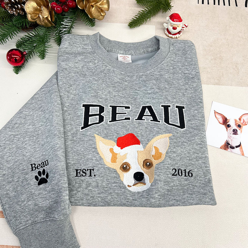 Pet Embroidered Sweatshirt, Embroidered Dog Hoodie, Custom Dog Face Embroidered Sweatshirt From Photo, Pet Lovers Gift