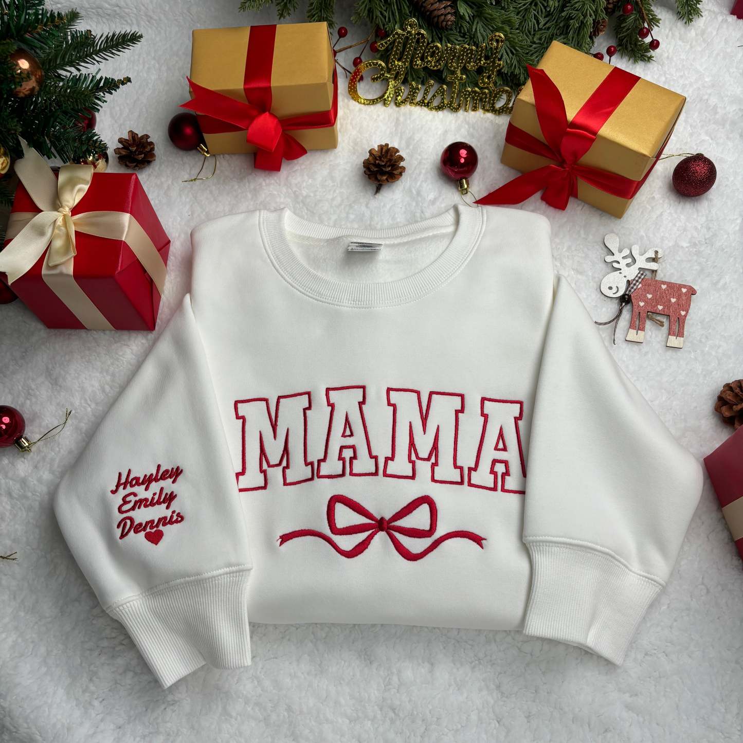 🎄Custom Bow Mama Embroidered Sweatshirt