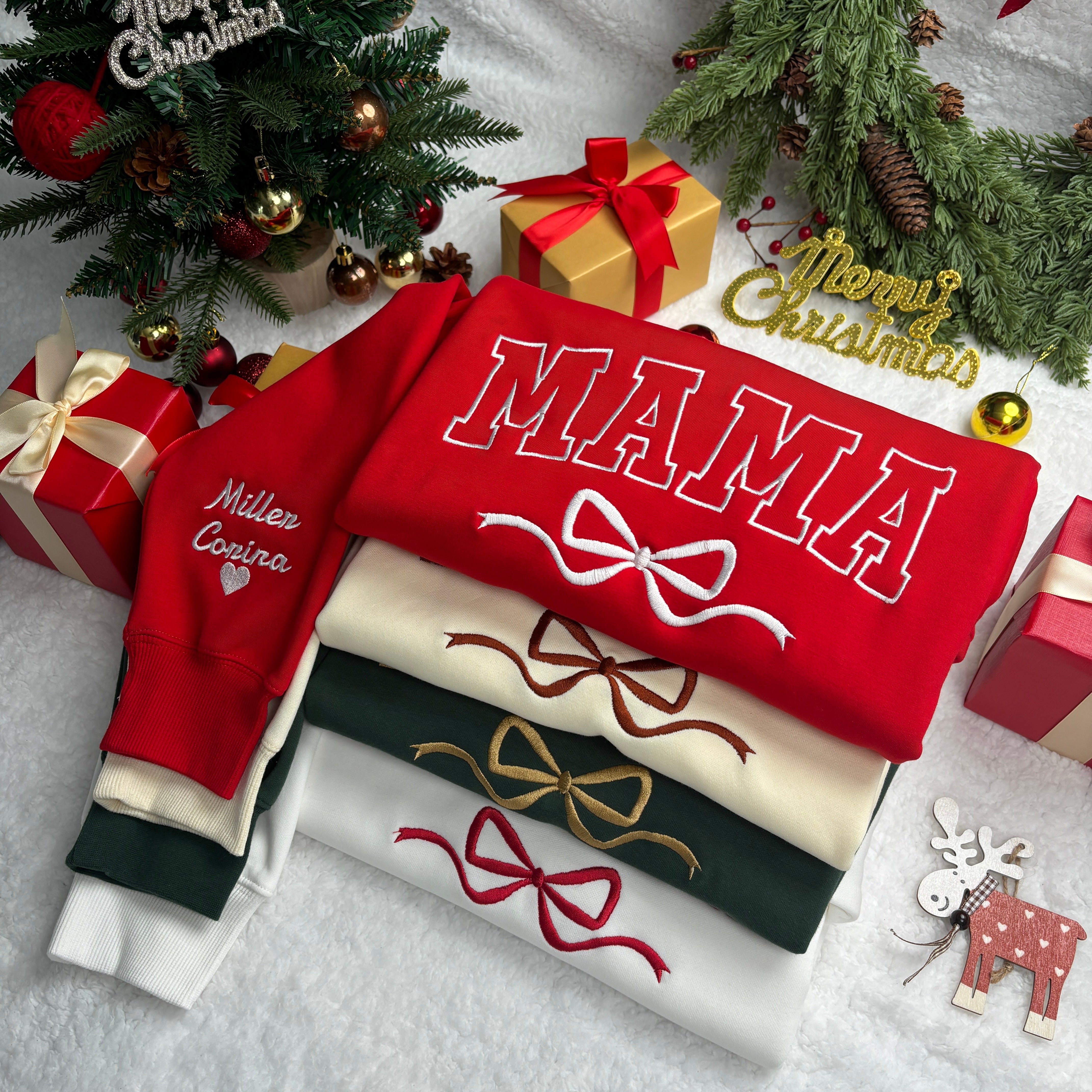 🎄Custom Bow Mama Embroidered Sweatshirt