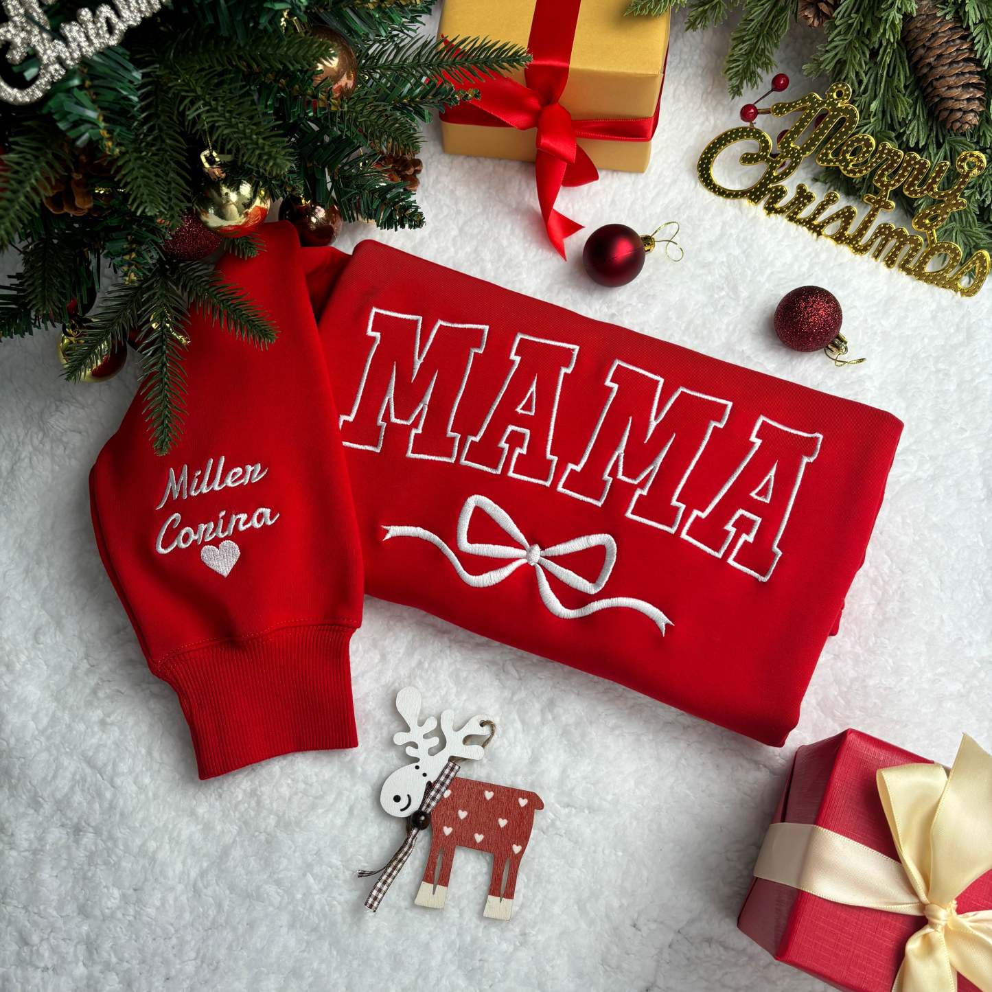🎄Custom Bow Mama Embroidered Sweatshirt