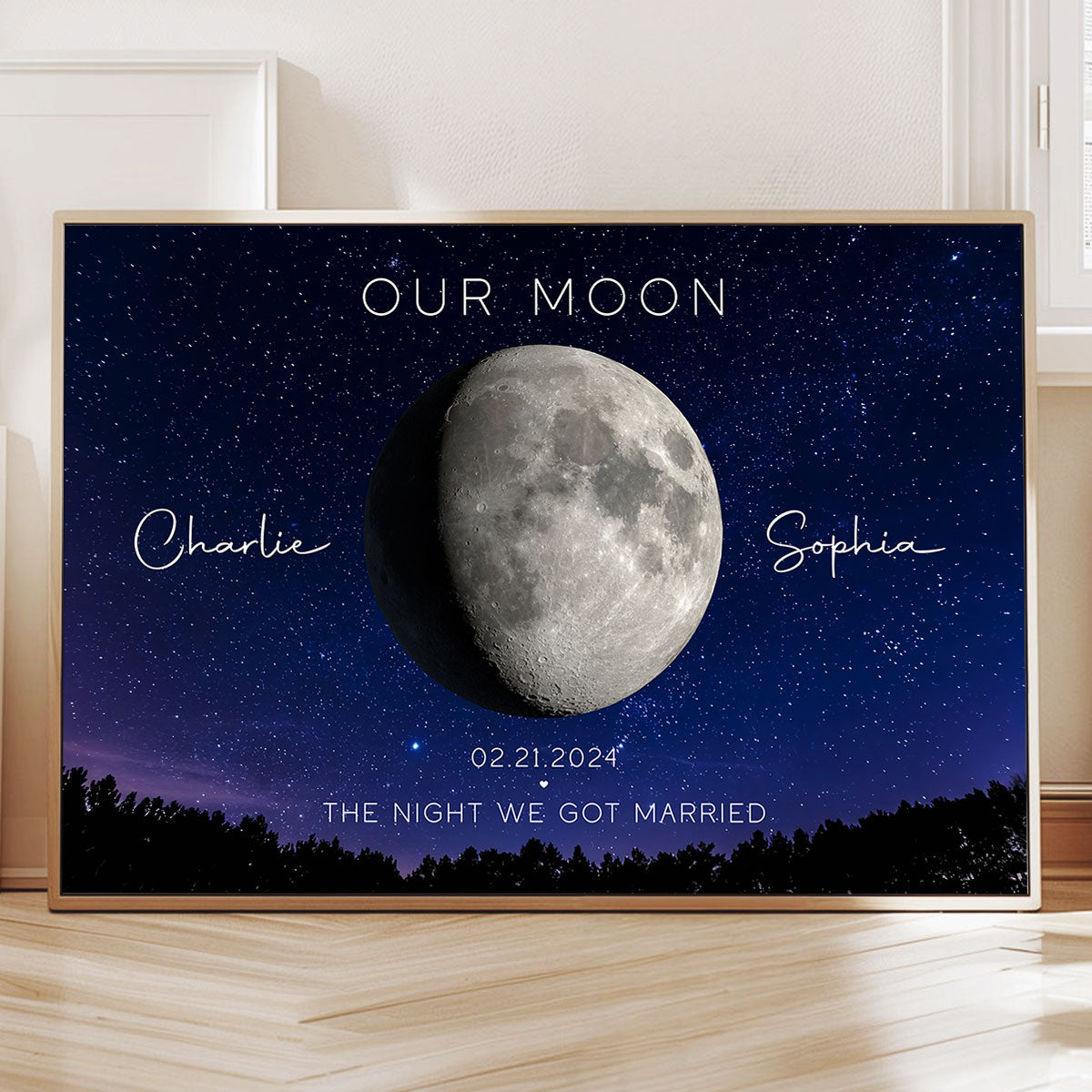 Our Moon Couple Gift Moon Phase Art Anniversary for Wife, Gift for Husband Wedding Anniversary Personalized Frame