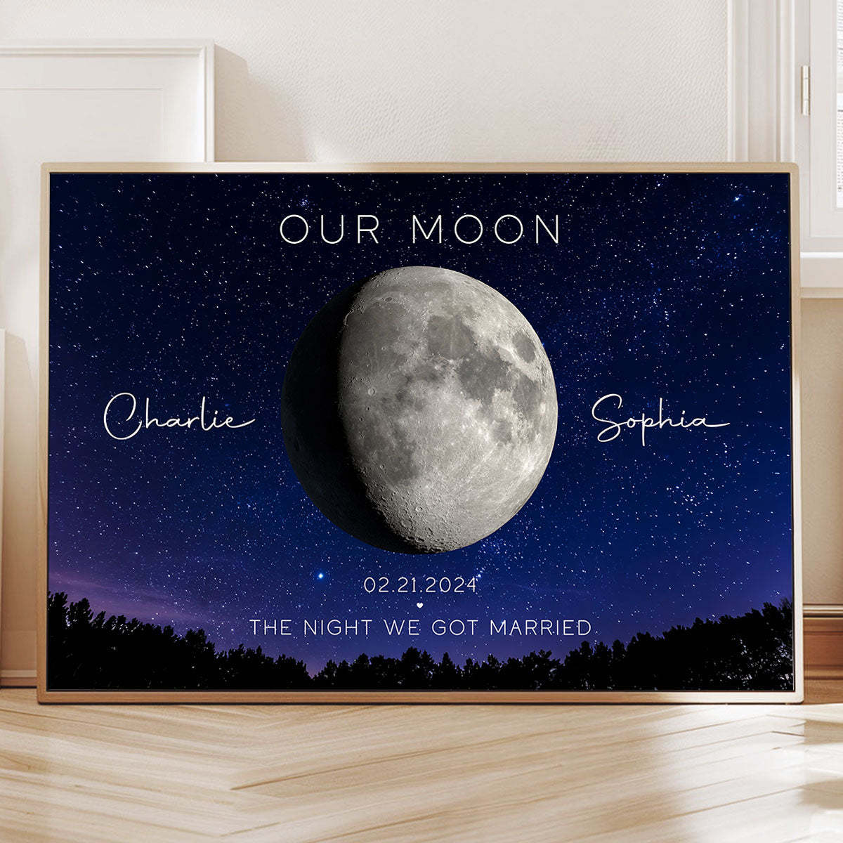 Our Moon Couple Gift Moon Phase Art Anniversary for Wife, Gift for Husband Wedding Anniversary Personalized Frame