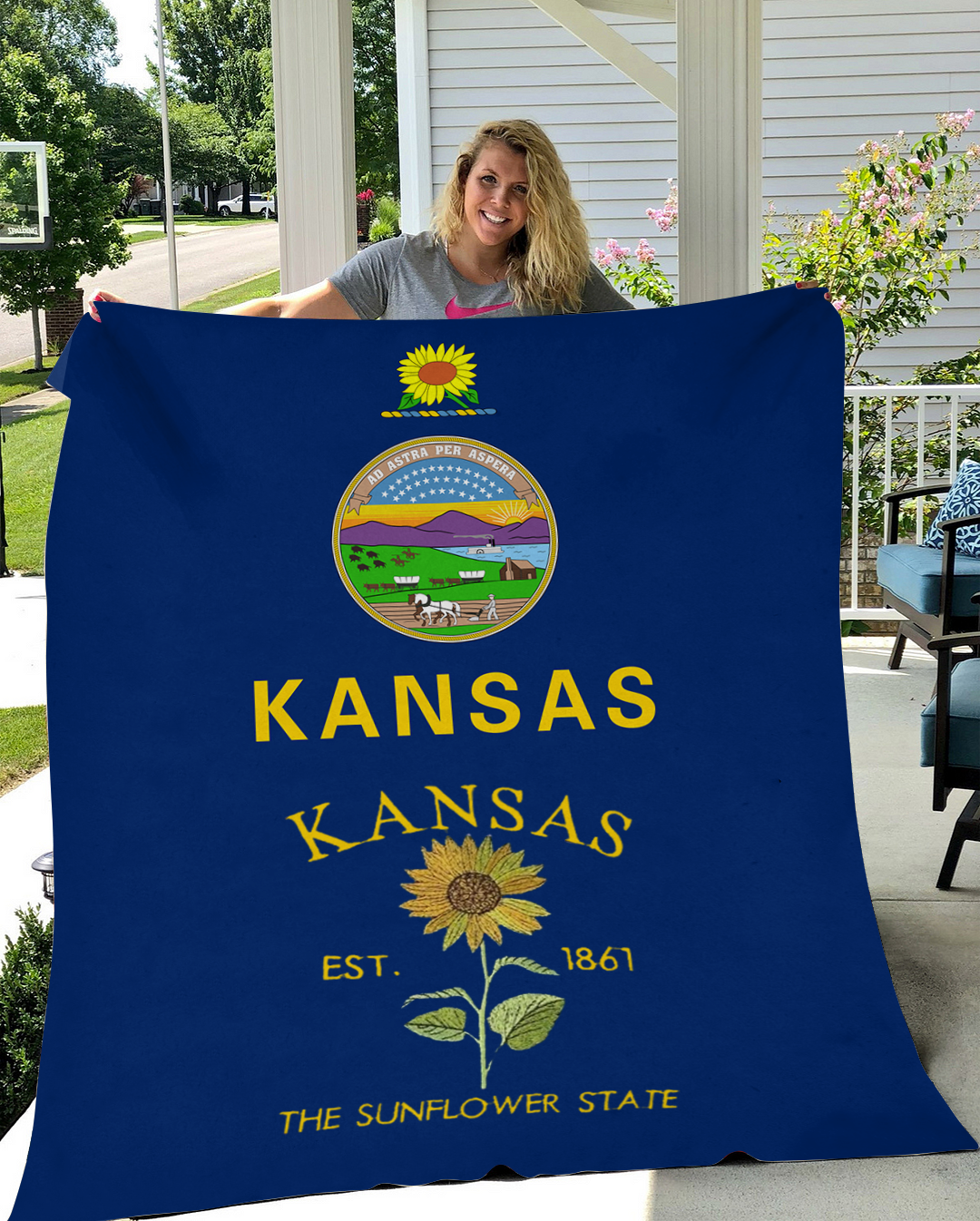 Custom Kansas Flower/ Flag Blanket