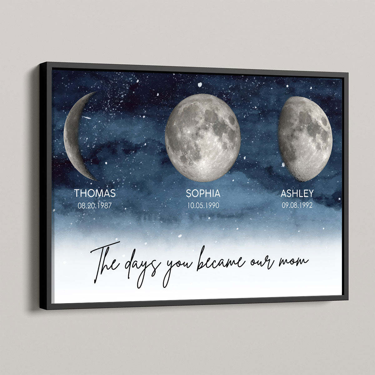 Starry Night The Day You Became Mom Custom Birth Moon Phase Personalized Frame, Heartfelt Mother's Day Gift For Mom, Grandma