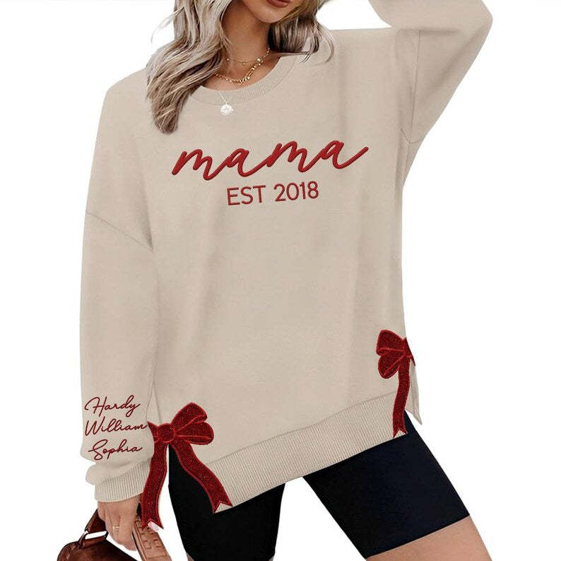 Custom Embroidery Glitter Side Bow Mama Sweatshirt