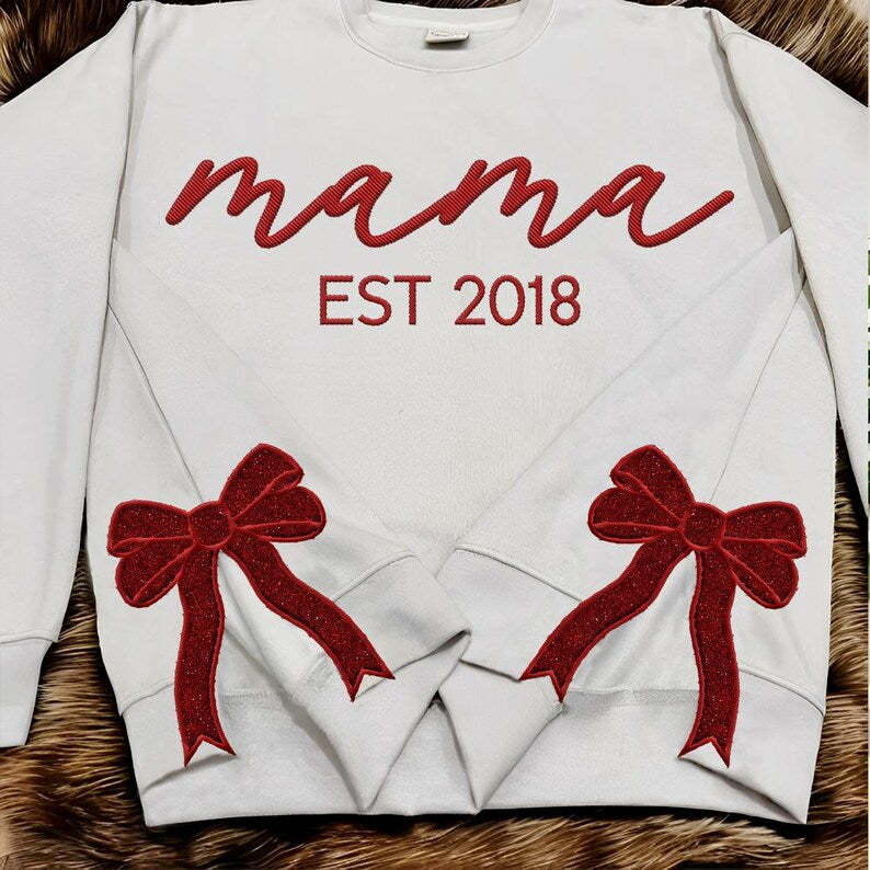 Custom Embroidery Glitter Side Bow Mama Sweatshirt